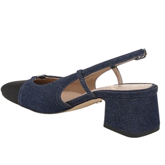 Sam Edelman Tarra Slingback Pumps Black/Navy Denim Block Heel Size 10 New in Box - Picture 3 of 12